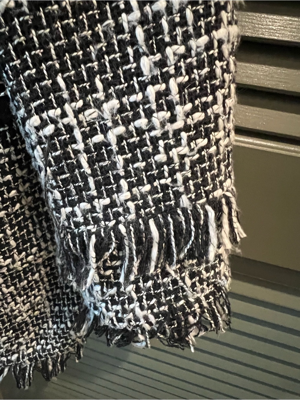 INC International Concepts Black & White Tweed Fringe Blazer - Picture 4 of 8